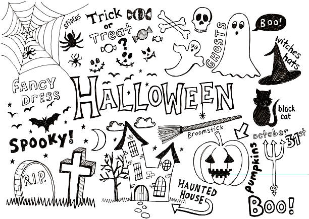 halloween und kritzeleien - störer stock-grafiken, -clipart, -cartoons und -symbole