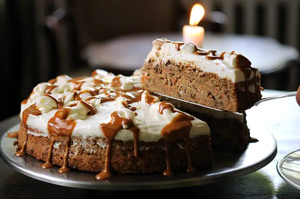 Carrot cake with topping - selective focus