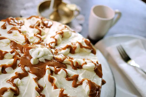 Carrot cake with topping - selective focus