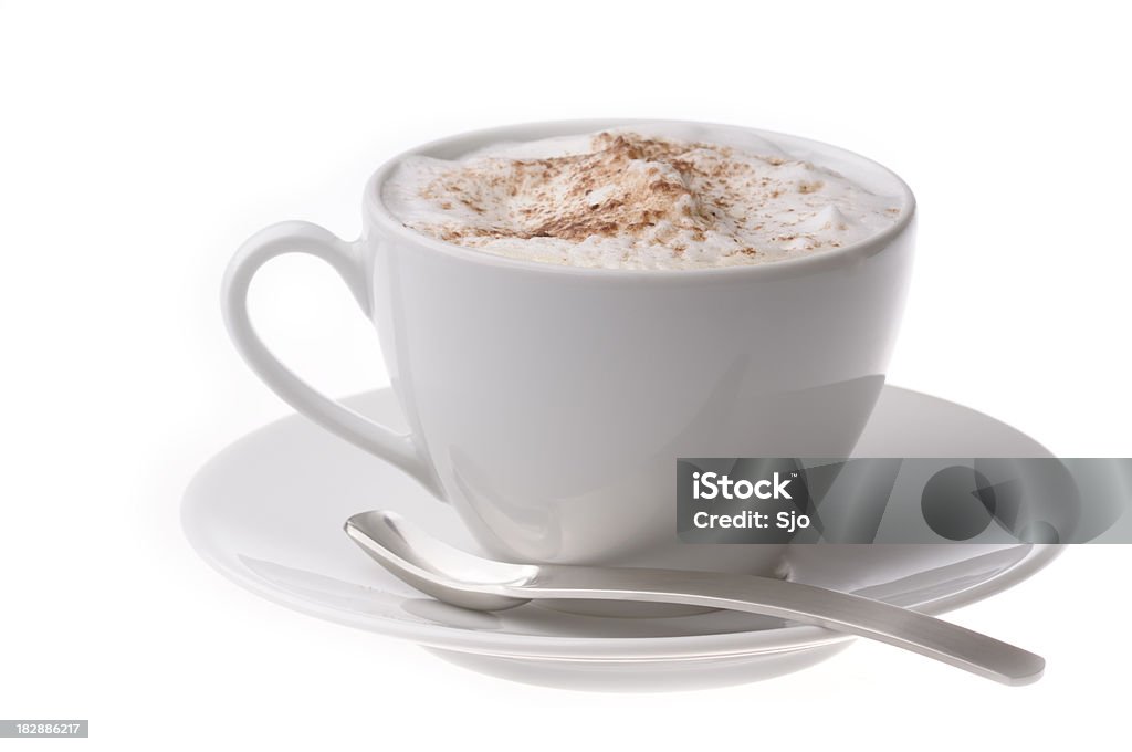 Uma coleção com espuma de cappuccino em uma xícara de café em branco branco - Foto de stock de 2000-2009 royalty-free