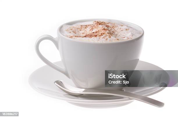 Foto de Uma Coleção Com Espuma De Cappuccino Em Uma Xícara De Café Em Branco Branco e mais fotos de stock de 2000-2009