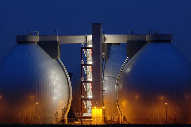 Digester Towers of a sewage plant stock photo