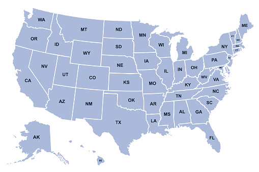 United States of America map. USA map with states and state names isolated  vector