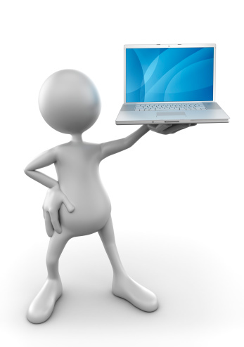 3d Man holding laptop - isolated with clipping path