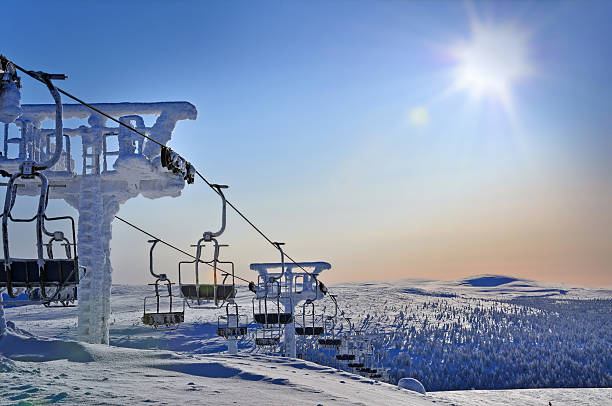 Winter, snow covered ski resort and  landscape stock photo