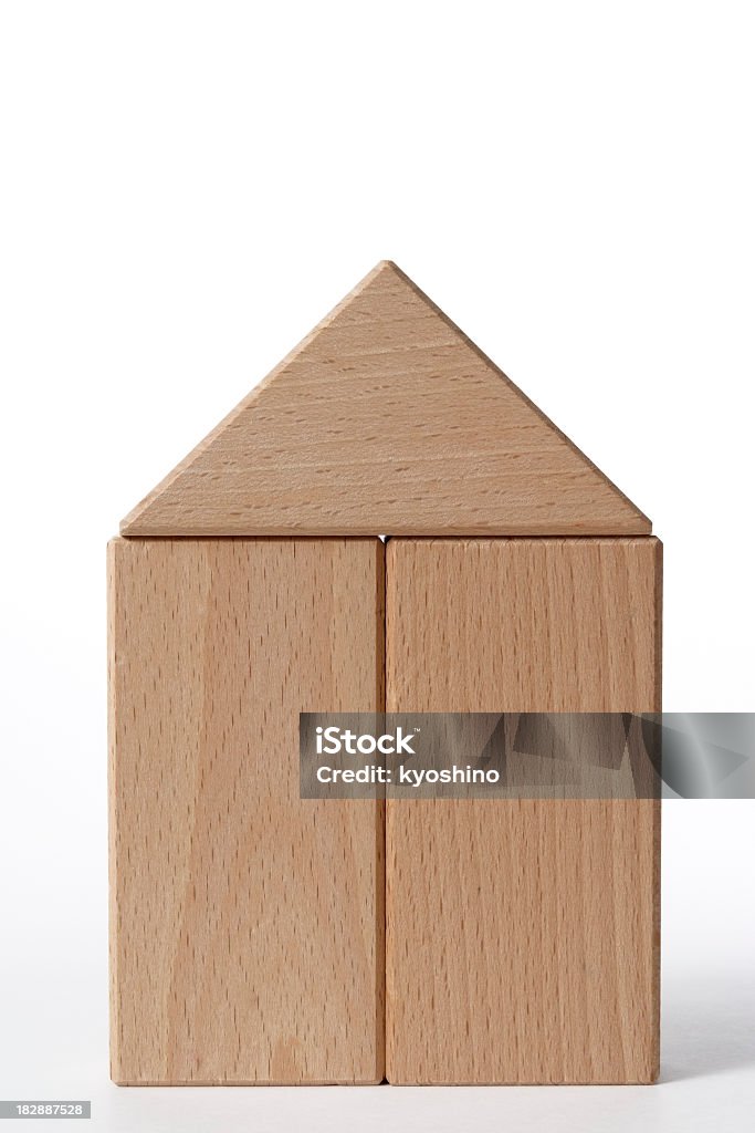 絶縁ショットの木製ブロックの家を白背景 - おもちゃの家のロイヤリティフリーストックフォト
