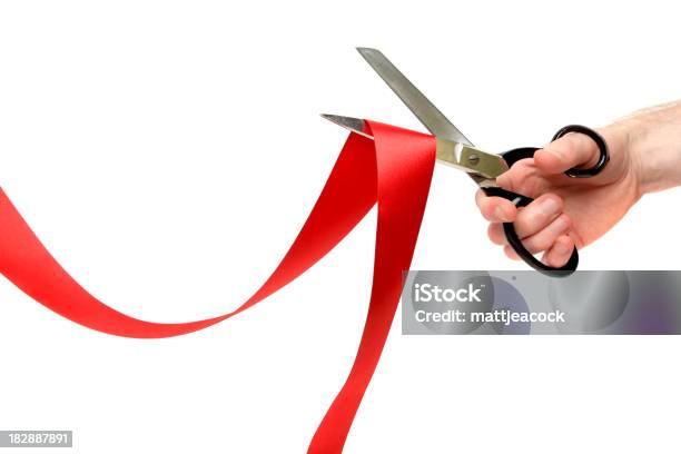 잘라냄 레드 리본상 Ribbon Cutting에 대한 스톡 사진 및 기타 이미지 - Ribbon Cutting, 가위, 개념