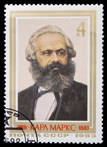 Postage stamp with a portrait of Karl Marx
