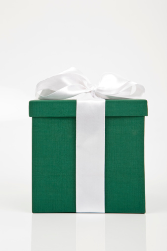 Green Gift Box White Bow Tied Up