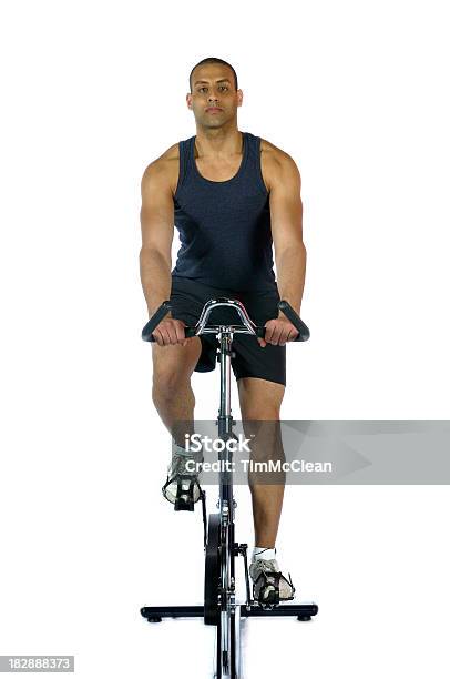 Male On Exercise Bike Stock Photo - Download Image Now - Cut Out, Exercise Bike, Males