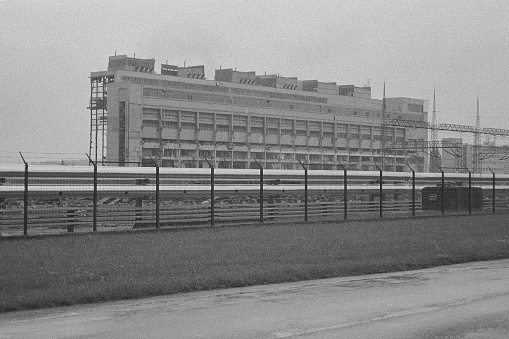 view of Prunerov power plant during demolition on 28 August 2023 in an analogue photo