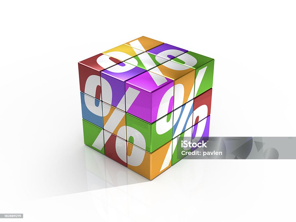 percent cube 3d render Multi Colored Stock Photo