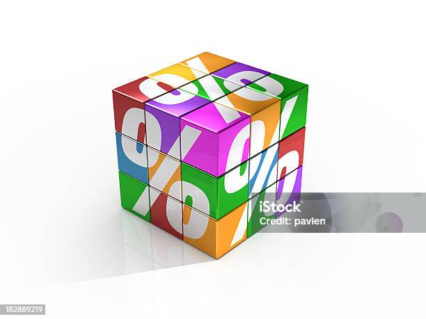 Percent Cube Stock Photo - Download Image Now - Multi Colored, Percentage Sign, Abstract