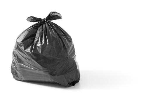 trash bag on white background with copy sapce