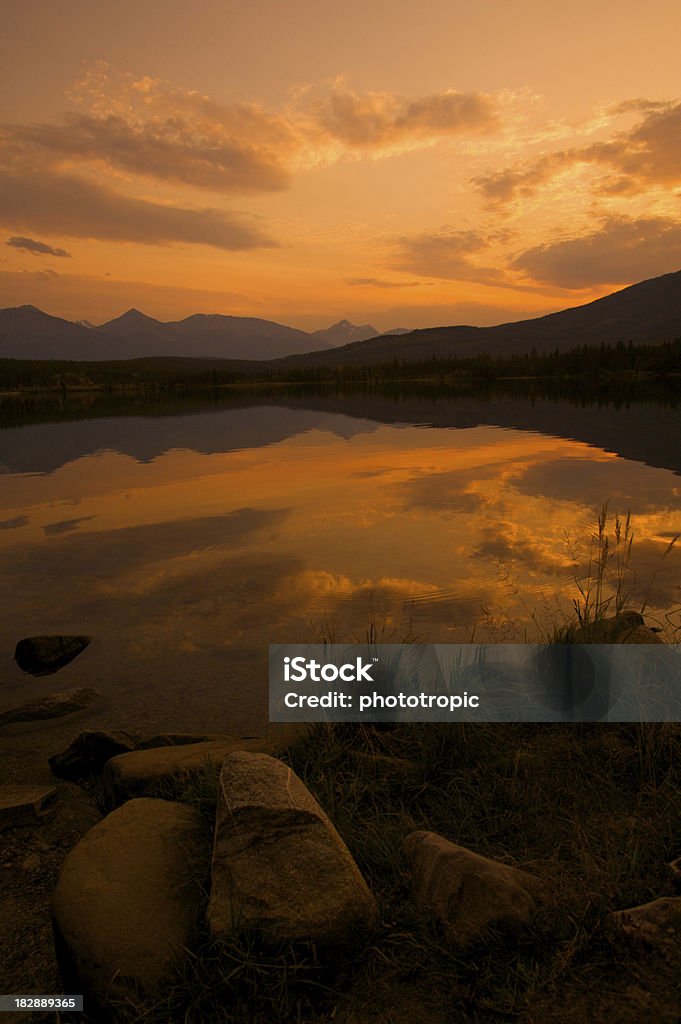 sunset over Pyramid Lake "sunset colours reflected in Pyramid Lake, Jasper National Park. Please see my other images of North American Landscapes and Nature by clicking on the LightBox link below... A>A" Alberta Stock Photo