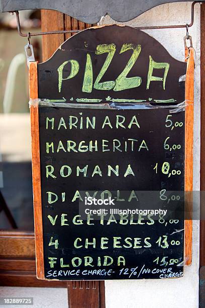 Pizza Menu In Venice Italy Stock Photo - Download Image Now - Chalkboard - Visual Aid, Menu, Pizza