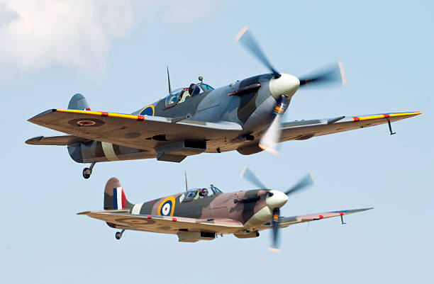 Spitfire formation Two Supermarine Spitfire World War two fighter aircraftTo see my other aviation images please click the image below raf stock pictures, royalty-free photos & images