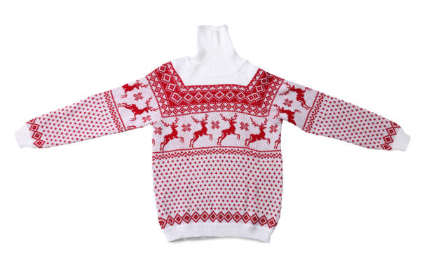 istock Christmas sweater with reindeer ornament isolated on white, top view 1828898528