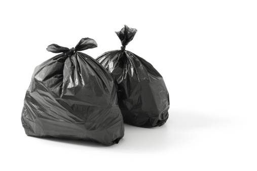 trash bags on white background with copy sapce
