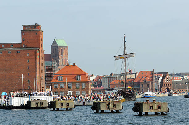 Old wooden harbour of the Hanseatic city of Wismar (Germany). Hanseatic League city Wismar on baltic sea.