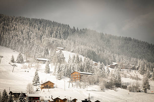 istock Alpine landscape, snow, chalets 182891435