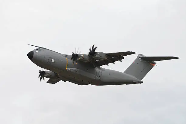The Airbus A400M four-engined military transport aircraft.