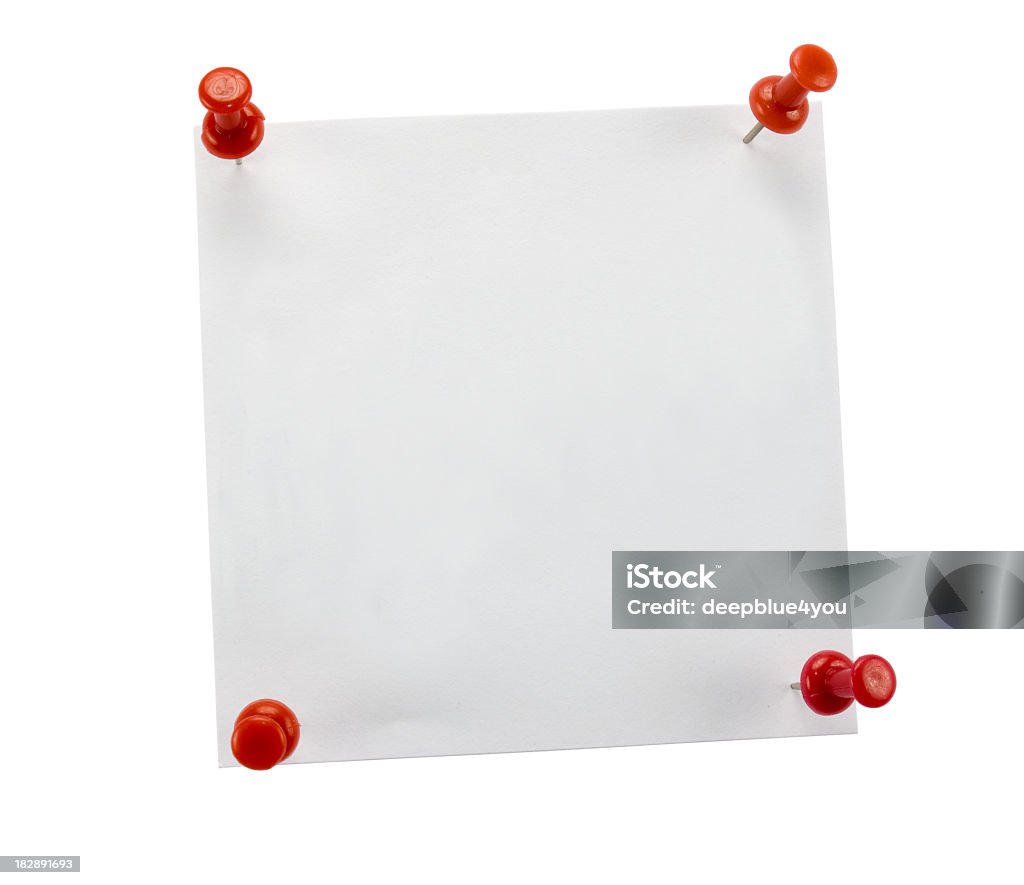 Vazio branco nota autocolante com agulhas de vermelho sobre branco - Royalty-free Afixar Cartaz Foto de stock