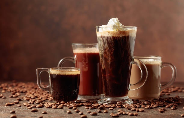 istock Various coffee and chocolate drinks on a brown background. 1828917729