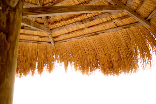 summer isolated - straw beach umbrella canopy