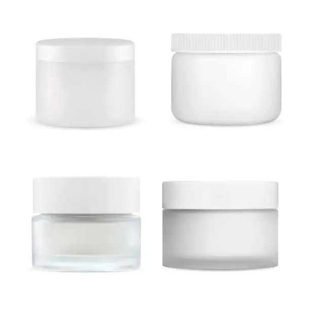 Vector illustration of Cream jar vector mockup. White plastic cosmetic container