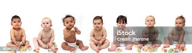 Group Of Seven Babies Ethnic Diversity Stock Photo - Download Image Now - Baby - Human Age, Babies Only, Group Of People