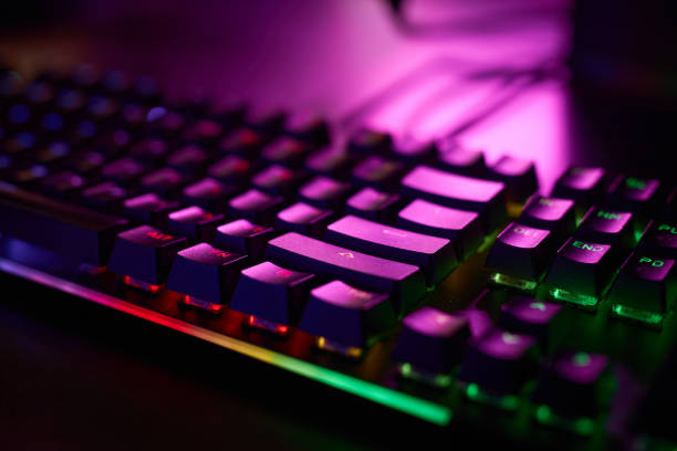 istock Macro Shot of Gaming Keyboard with Neon Lights 1828924697