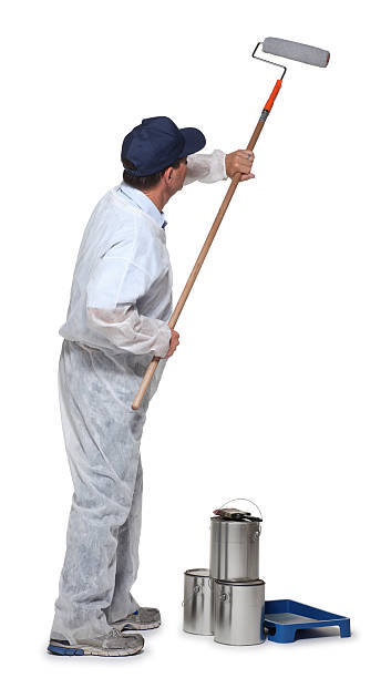 pittore - manual worker full length isolated on white standing foto e immagini stock