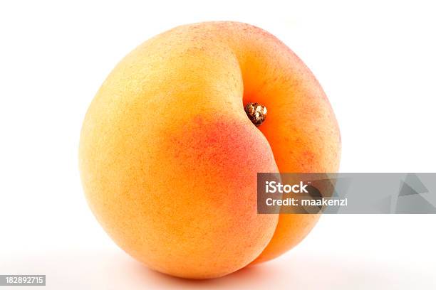 Closeup Of A Yellowred Apricot Isolated On White Stock Photo - Download Image Now - Apricot, Cut Out, Close-up