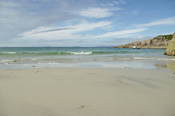On the north side of the Ross of Mull looking over towards Staffa Argyll Scotland