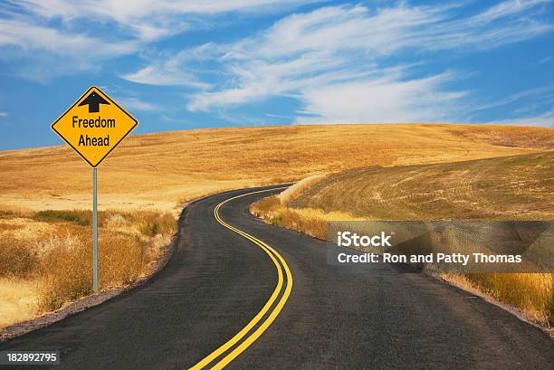 Country Road With Freedom Ahead Sign Stock Photo - Download Image Now - Freedom, Spokane, Washington State