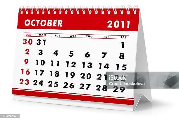 Jahr 2011 Monat Oktoberdesktopkalender Stockfoto und mehr Bilder von Clipping Path - Clipping Path, Datum, Extreme Nahaufnahme