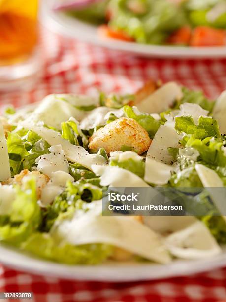 Garden Salad With Croutons And Shaved Cheese Stock Photo - Download Image Now - Appetizer, Bread, Caesar Salad