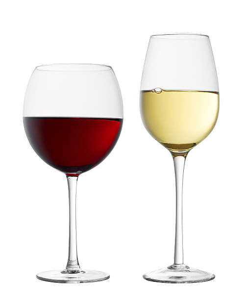 wine red wine and white wine isolated on white wineglass stock pictures, royalty-free photos & images
