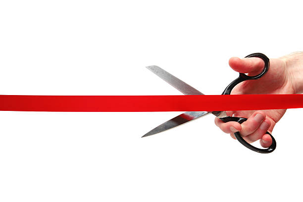 cinta roja de corte - opening ribbon cutting opening ceremony fotografías e imágenes de stock