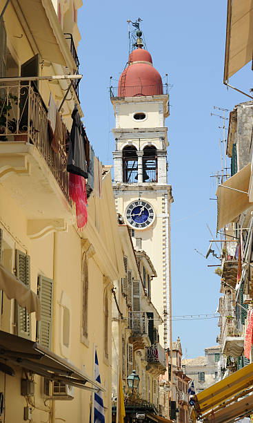 istock Corfu Street with Clock Tower 182894118