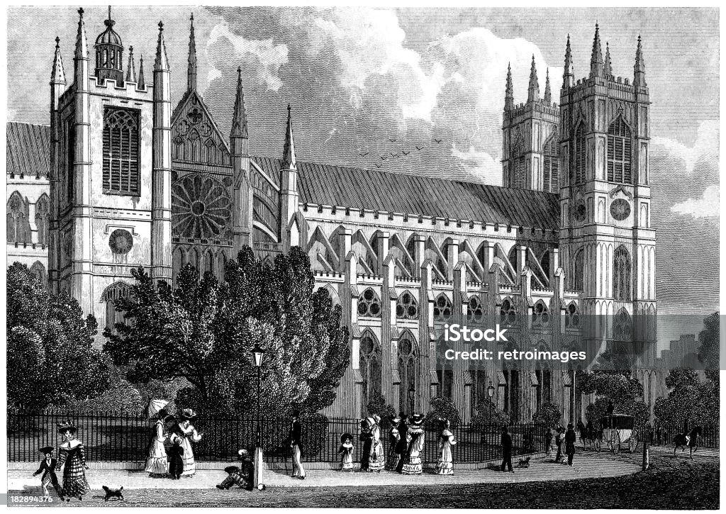 Westminster Abbey i St Margaret "s Church, London 1829 (ilustracja - Zbiór ilustracji royalty-free (Akwaforta)