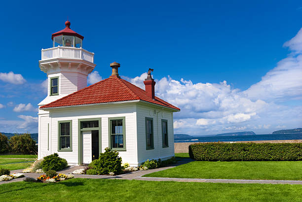 The Mukilteo Lighthouse in Washington state on a sunny day.