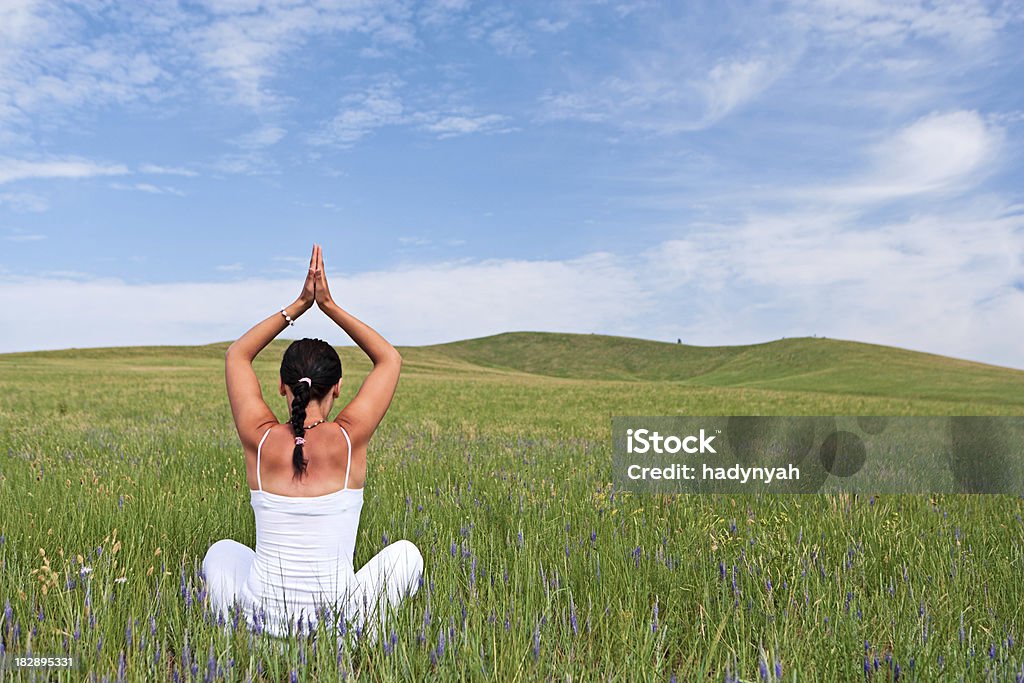 Jovem mulher praticar yoga no Prado - Royalty-free Adulto Foto de stock