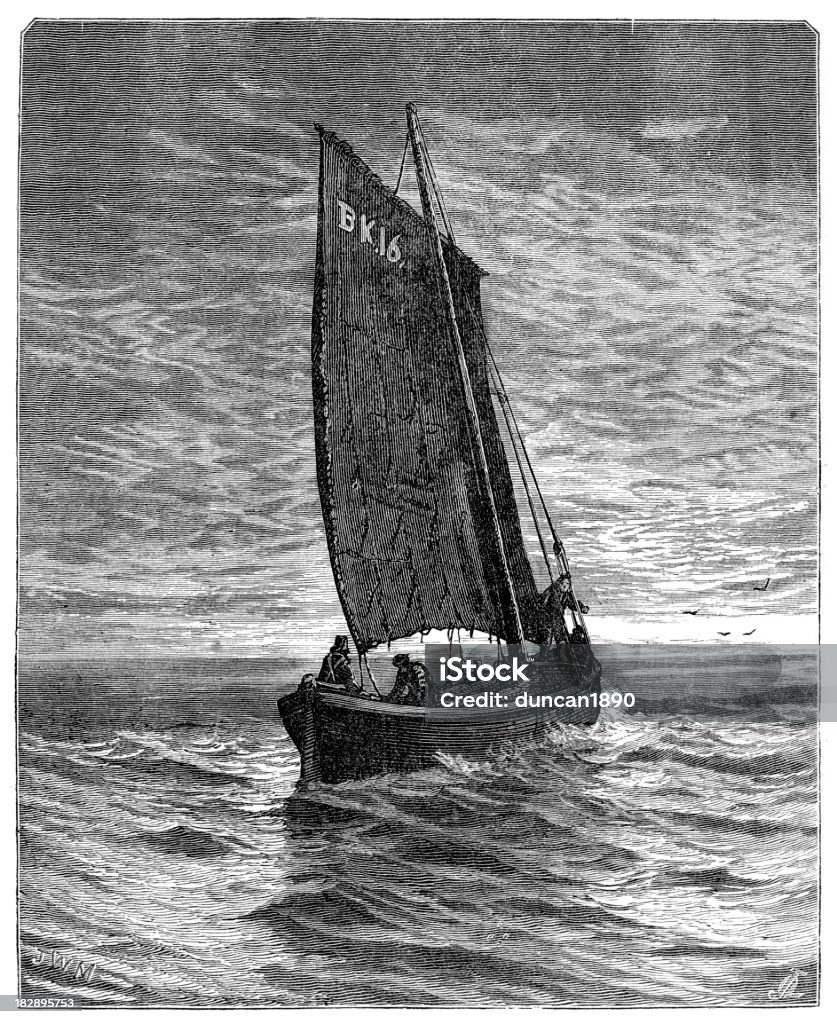 Victorian la pesca en bote - Ilustración de stock de Agricultura libre de derechos