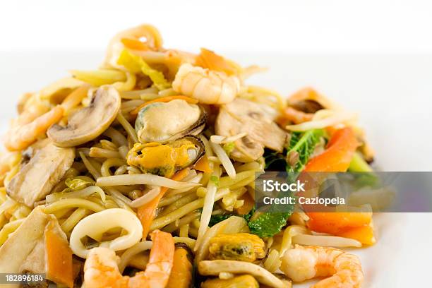 Seafood Stirfry Stock Photo - Download Image Now - Bean Sprout, Cabbage, Calamari