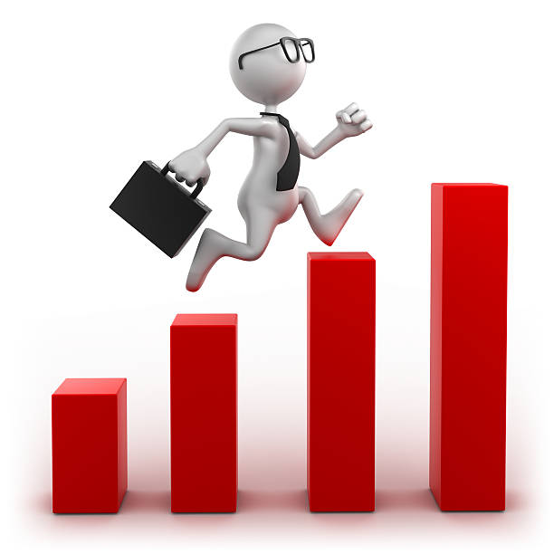 istock Profit increase with running businessman, isolated on white 182896573