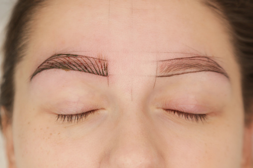 Microblading, tiny hair-like strokes to create a natural looking brow, semi-permanent tattooing technique used for the eyebrows by creating an illusion of a more defined and fuller brow.