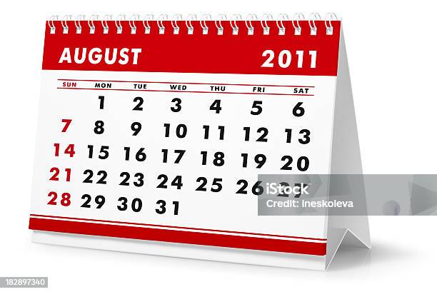 Anno Mese Di Agosto 2011 Calendario Desktop - Fotografie stock e altre immagini di Agosto - Agosto, Ambientazione interna, Bianco