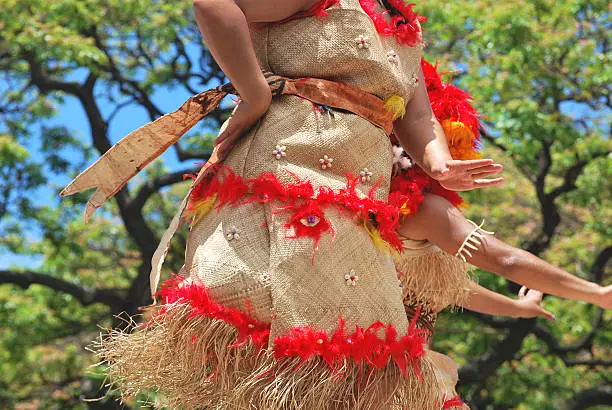 "Details of a Polynesian costume. Image was taken during a street performance in Waikiki, Hawaii."